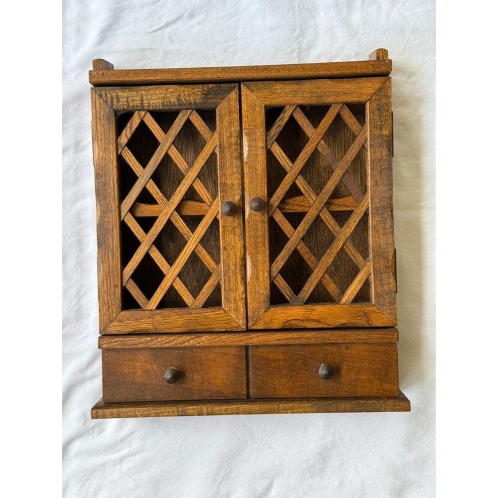 Vintage Wood Apothecary Spice Cabinet MCM Wall Hanging Organizer